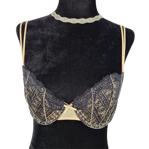 JLO Beige with Black Lace Semi Coverage Bra 36B - Picture 1 of 5